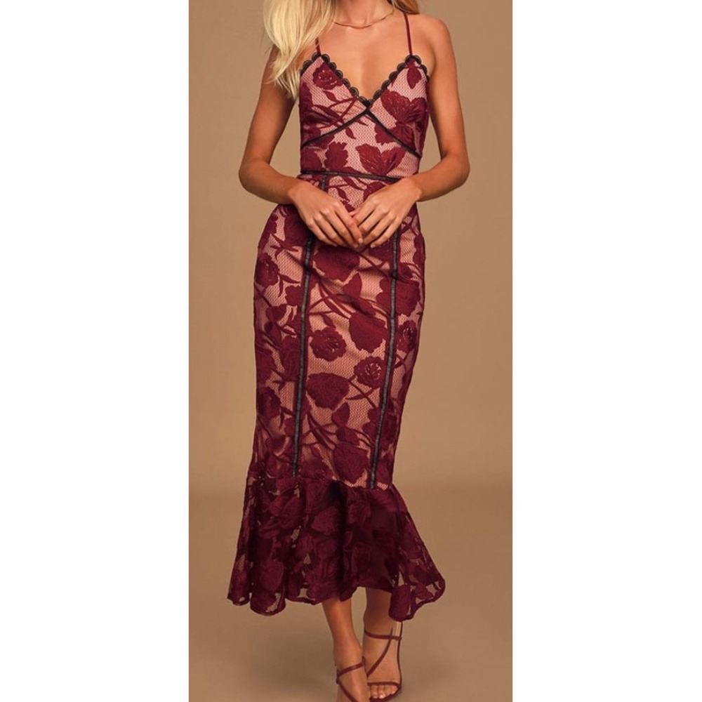 Lulu's Burgundy Lace Midi Dress